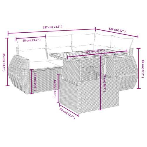 5-dijelni vrtni set sofa s jastucima bež od poliratana - bež i siva bez spremišta 1 Cijena
