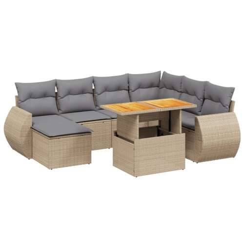 Vrtna garnitura - 8-dijelni set vrtnih sofa od poliratana s jastucima bež - bež i svjetlosiva 3x kutna + 3x srednja + stol + tab Cijena