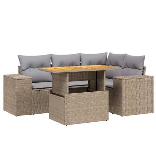 5-dijelni vrtni set sofa s jastucima bež od poliratana - bež i siva bez spremišta 1 Cijena