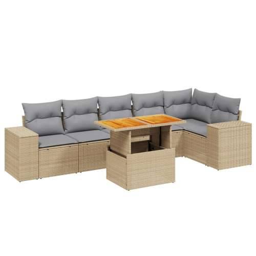 Vrtna garnitura - 7-dijelni set vrtnih sofa od poliratana s jastucima bež - bež i svjetlosiva 3x srednja + 3x kutna + stol 1 Cijena