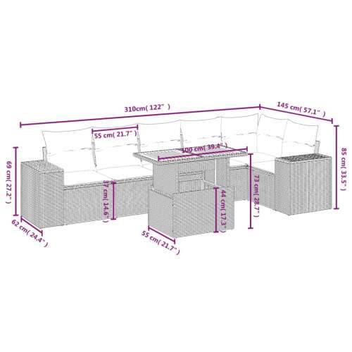 Vrtna garnitura - 7-dijelni set vrtnih sofa od poliratana s jastucima bež - bež i svjetlosiva 3x srednja + 3x kutna + stol 1 Cijena