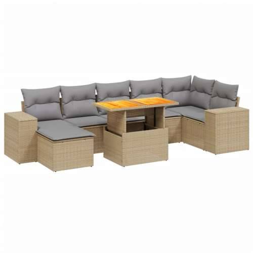 Vrtna garnitura - 8-dijelni set vrtnih sofa od poliratana s jastucima bež - bež i svjetlosiva 3x srednja + 3x kutna + stol + tab Cijena