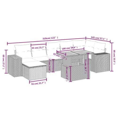 Vrtna garnitura - 8-dijelni set vrtnih sofa od poliratana s jastucima bež - bež i svjetlosiva 3x srednja + 3x kutna + stol + tab Cijena