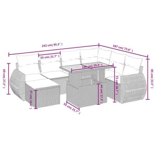 Vrtna garnitura - 8-dijelni set vrtnih sofa od poliratana s jastucima bež - bež i svjetlosiva 3x kutna + 3x srednja + tabure + s Cijena