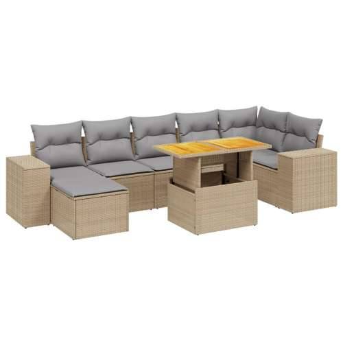 Vrtna garnitura - 8-dijelni set vrtnih sofa od poliratana s jastucima bež - bež i siva 3x srednja + 3x kutna + tabure + stol 1 Cijena