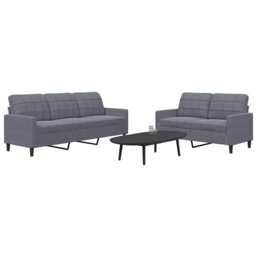 2-dijelni set sofa s jastucima tamnosivi baršunasti - Tamno siva Bez oslonca za noge Cijena