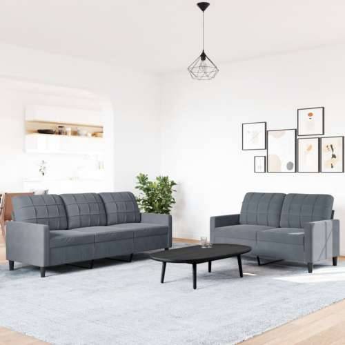 2-dijelni set sofa s jastucima tamnosivi baršunasti - Tamno siva Bez oslonca za noge Cijena