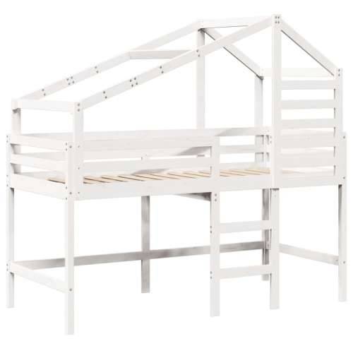 Krevet na kat s ljestvama i krovom bijeli 90x200 cm od borovine - Bijela 90 x 200 cm Cijena