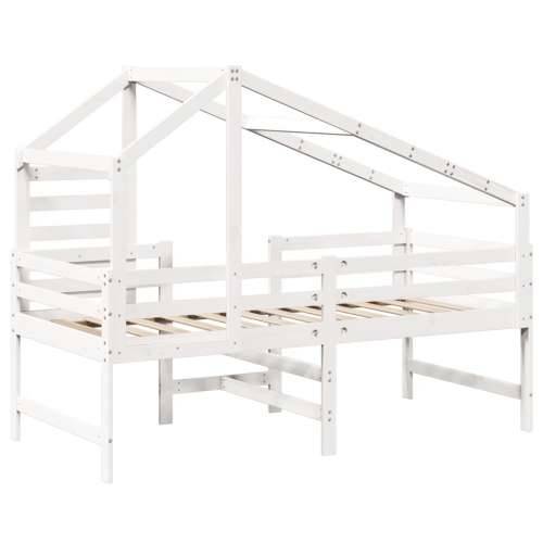 Krevet na kat s ljestvama i krovom bijeli 90x200 cm od borovine - Bijela 90 x 200 cm Cijena
