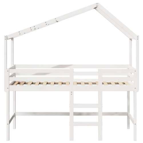 Krevet na kat s ljestvama i krovom bijeli 90x200 cm od borovine - Bijela 90 x 200 cm Cijena