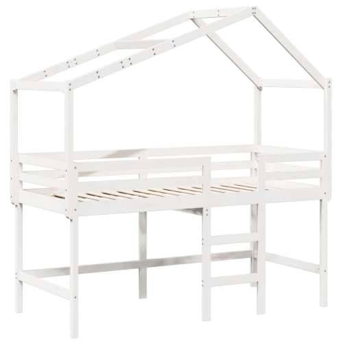 Krevet na kat s ljestvama i krovom bijeli 80x200 cm od borovine - Bijela 80 x 200 cm Cijena