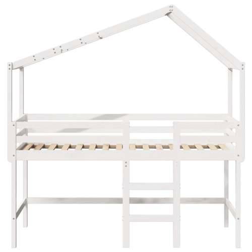 Krevet na kat s ljestvama i krovom bijeli 80x200 cm od borovine - Bijela 80 x 200 cm Cijena
