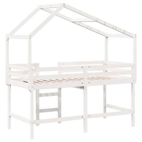 Krevet na kat s ljestvama i krovom bijeli 80x200 cm od borovine - Bijela 80 x 200 cm Cijena