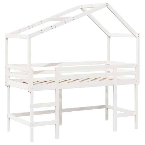 Krevet na kat s ljestvama i krovom bijeli 90x200 cm od borovine - Bijela 90 x 200 cm Cijena
