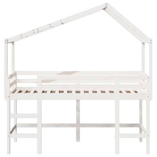 Krevet na kat s ljestvama i krovom bijeli 90x200 cm od borovine - Bijela 90 x 200 cm Cijena