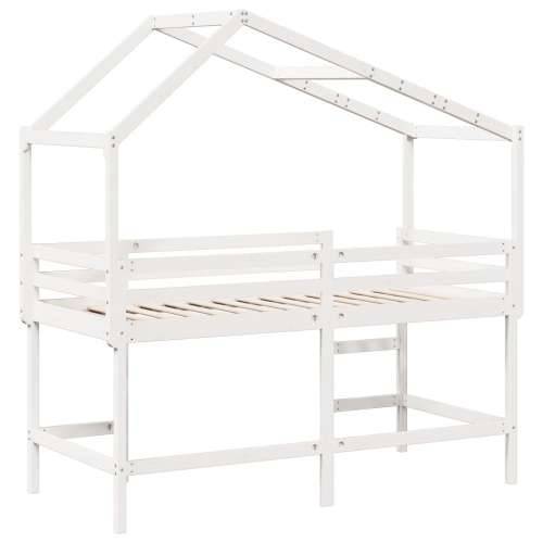 Krevet na kat s ljestvama i krovom bijeli 90x200 cm od borovine - Bijela 90 x 200 cm Cijena