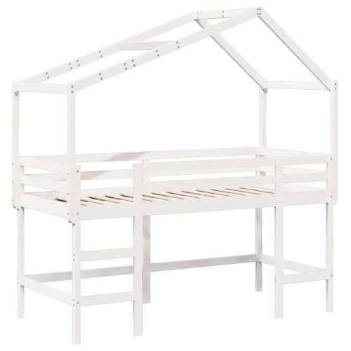 Krevet na kat s ljestvama i krovom bijeli 80x200 cm od borovine - Bijela 80 x 200 cm Cijena