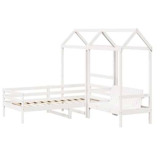 Set dnevnog kreveta i klupe s krovom bijeli 90x200 cm borovina - Bijela 90 x 200 cm Cijena