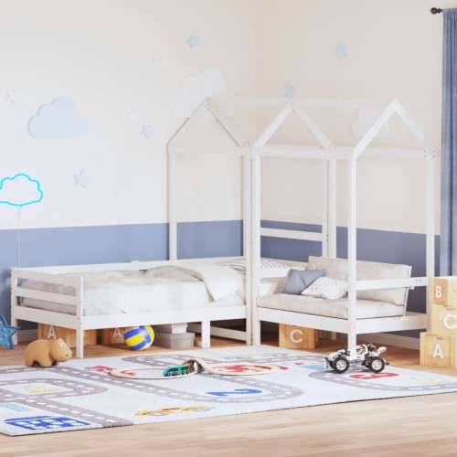 Set dnevnog kreveta i klupe s krovom bijeli 90x200 cm borovina - Bijela 90 x 200 cm Cijena