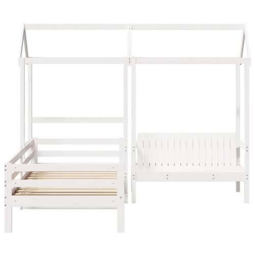 Set dnevnog kreveta i klupe s krovom bijeli 90x200 cm borovina - Bijela 90 x 200 cm Cijena
