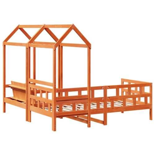 Set dnevnog kreveta s krovom voštano smeđi 90x190 cm borovina - Voštano smeđa 90 x 190 cm Cijena