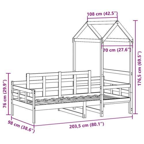 Dnevni krevet s krovom 90x200 cm od masivne borovine - Prirodna 90 x 200 cm Cijena