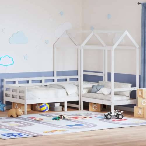 Set dnevnog kreveta i klupe s krovom bijeli 90x190 cm borovina - Bijela 90 x 190 cm Cijena