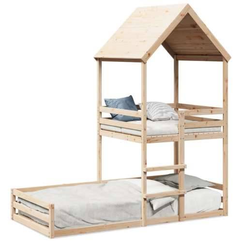 Krevet na kat s krovom 90 x 190 cm od masivne borovine - Prirodna 90 x 190 cm Cijena