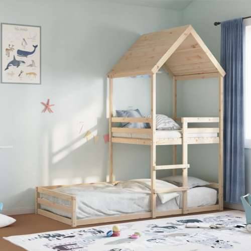 Krevet na kat s krovom 90 x 190 cm od masivne borovine - Prirodna 90 x 190 cm Cijena