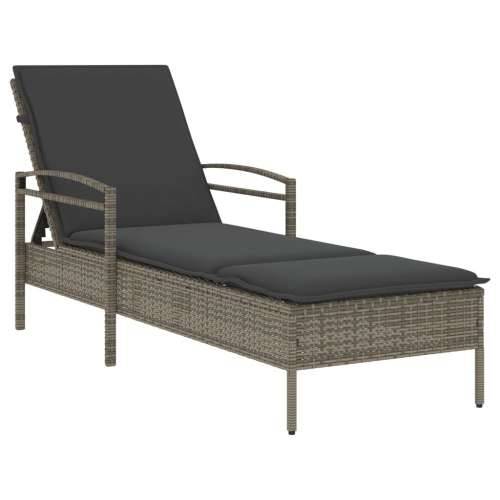 Ležaljka za sunčanje s jastukom siva 63x200x81 cm poliratan - Siva 1 Cijena