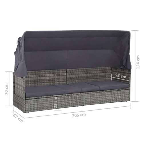 Ležaljka za sunčanje s baldahinom siva 205 x 62 cm poliratan Cijena