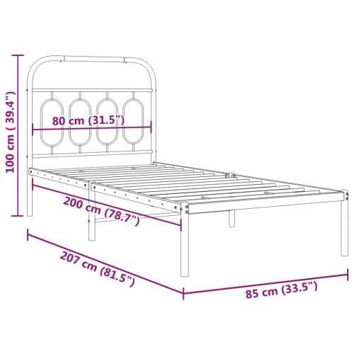 Metalni okvir za krevet s uzglavljem crni 80x200 cm - Crna 80 x 200 cm s uzglavljem Cijena