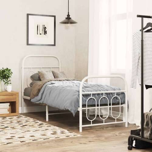 Metalni okvir kreveta uzglavlje i podnožje bijeli 75x190 cm - Bijela 75 x 190 cm s uzglavljem i podnožjem Cijena