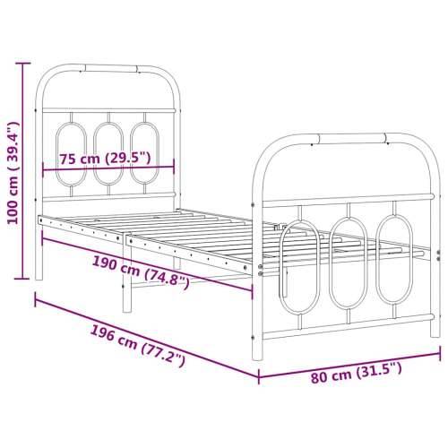 Metalni okvir kreveta uzglavlje i podnožje bijeli 75x190 cm - Bijela 75 x 190 cm s uzglavljem i podnožjem Cijena