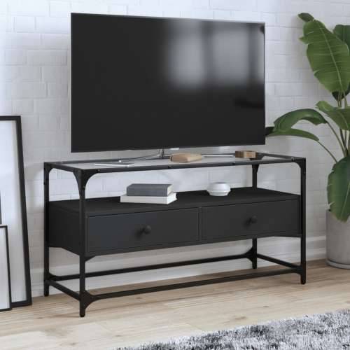 TV ormarić sa staklenom površinom crni 98 x 35 x 51 cm drveni - Crna 1 98 cm Cijena