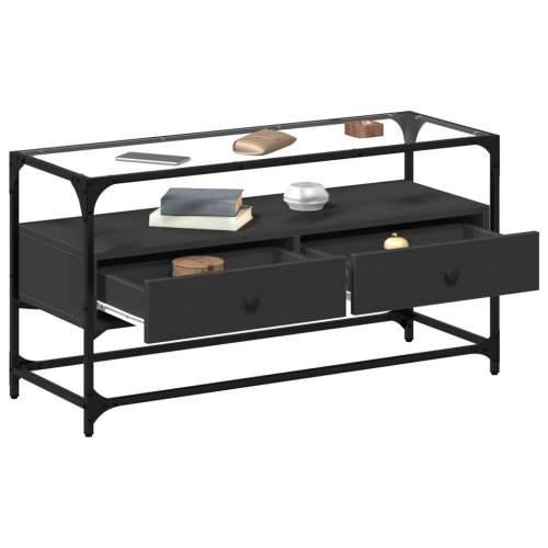TV ormarić sa staklenom površinom crni 98 x 35 x 51 cm drveni - Crna 1 98 cm Cijena