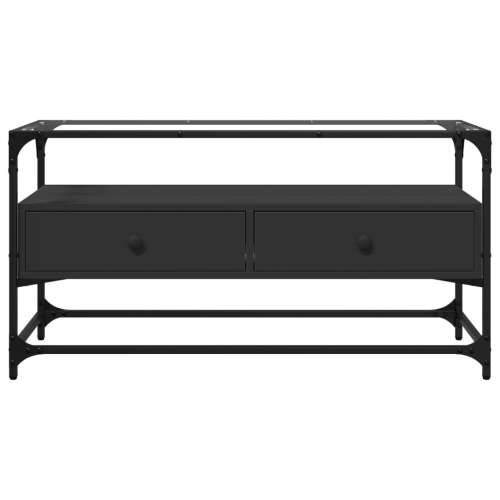 TV ormarić sa staklenom površinom crni 98 x 35 x 51 cm drveni - Crna 1 98 cm Cijena