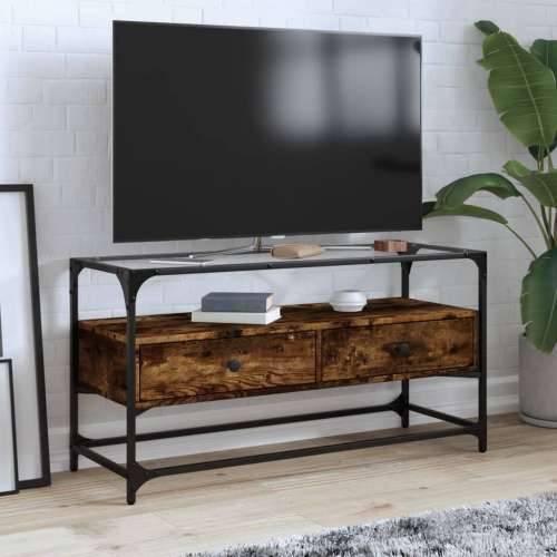 TV ormarić sa staklenom površinom boja hrasta 98x35x51 cm drvo - Dimljeni hrast 1 98 cm Cijena