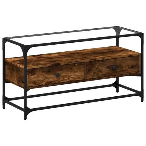 TV ormarić sa staklenom površinom boja hrasta 98x35x51 cm drvo - Dimljeni hrast 1 98 cm Cijena