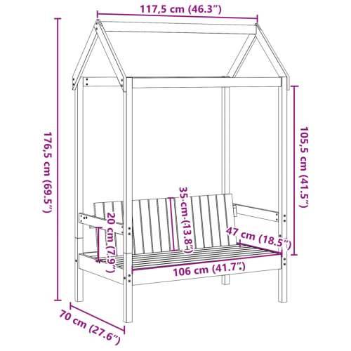 Klupa s krovom 117,5 x 70 x 176,5 cm od masivne borovine - Prirodna Cijena