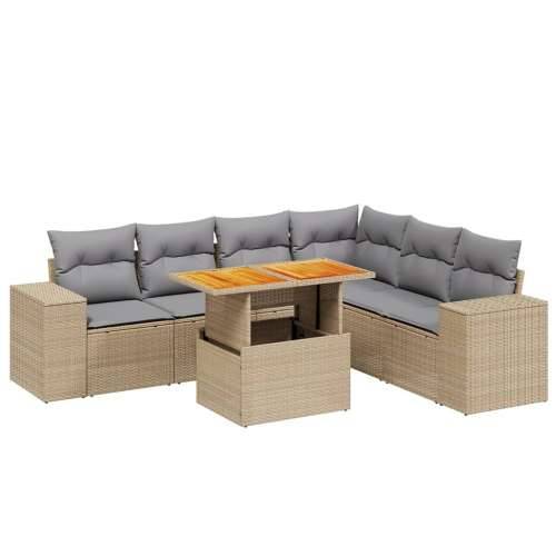 Vrtna garnitura - 7-dijelni set vrtnih sofa od poliratana s jastucima bež - bež i svjetlosiva 3x kutna + 3x srednja + stol 1 Cijena