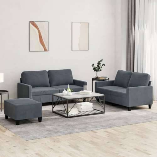 3-dijelni set sofa s jastucima tamnosivi baršunasti - Tamno siva s jastučićima i tabureom Cijena