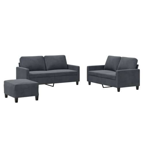 3-dijelni set sofa s jastucima tamnosivi baršunasti - Tamno siva s jastučićima i tabureom Cijena
