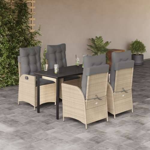 Vrtna garnitura - 5-dijelni vrtni blagovaonski set od poliratana s jastucima bež - 140 x 70 x 74 cm Bez naslona za noge 4 Cijena