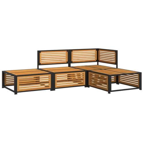 Vrtna garnitura - 4-dijelni set vrtnih sofa s jastucima masivno bagremovo drvo - Krema kutna + srednja + tabure + stol 1 Cijena
