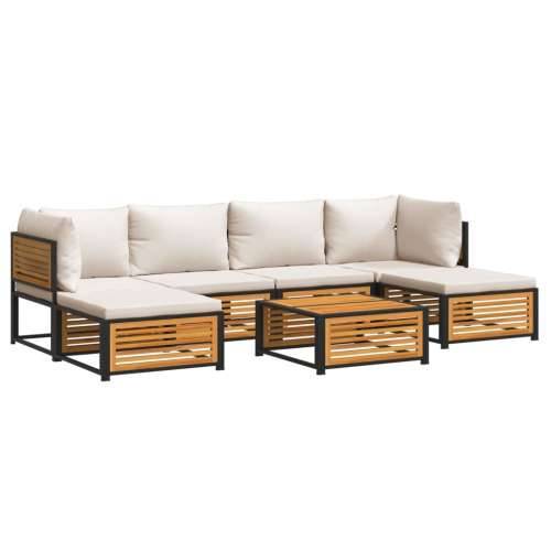 Vrtna garnitura - 7-dijelni set vrtnih sofa s jastucima masivno bagremovo drvo - Krema 2x kutna + 2x srednja + 2x tabure + stol  Cijena