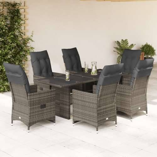 7-dijelni vrtni bistro set od poliratana s jastucima sivi - 190 x 80 x 75 cm Stakl 6 Cijena
