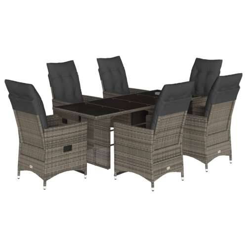 7-dijelni vrtni bistro set od poliratana s jastucima sivi - 190 x 80 x 75 cm Stakl 6 Cijena