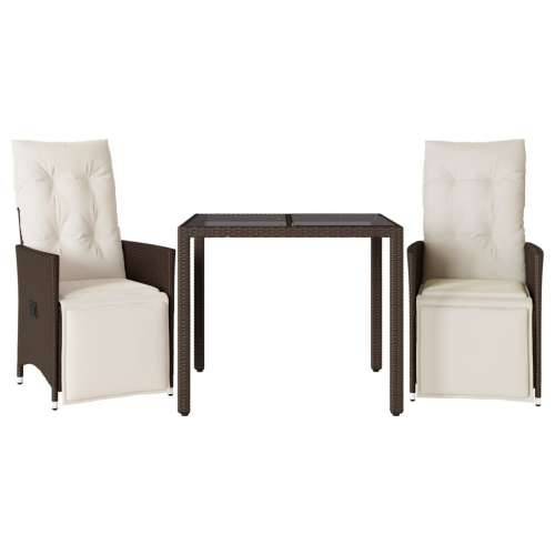 3-dijelni vrtni bistro set od poliratana s jastucima smeđi - 90 x 90 x 75 cm 2 Cijena
