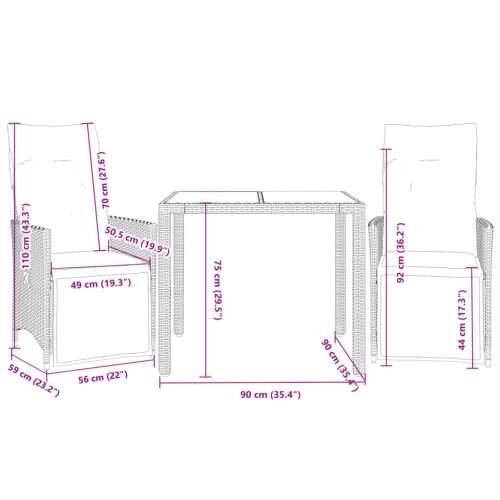 3-dijelni vrtni bistro set od poliratana s jastucima smeđi - 90 x 90 x 75 cm 2 Cijena